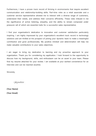Free Beginner Sales Representative Cover Letter to Edit Online