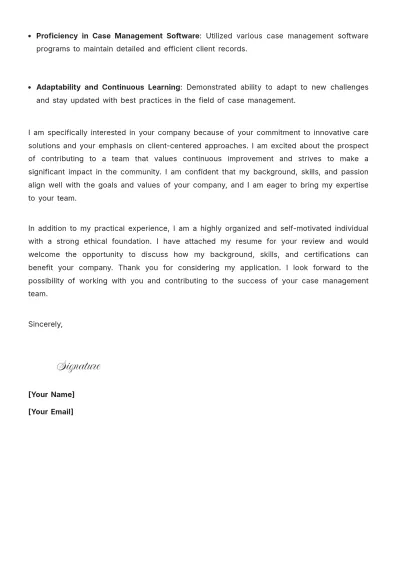 Free Case Manager Employment Cover Letter to Edit Online