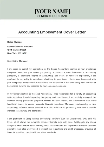 Free Accounting Employment Cover Letter to Edit Online