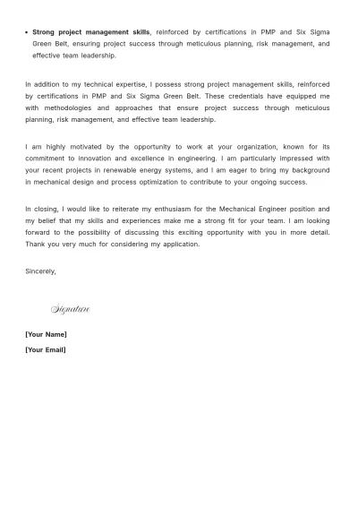 Free Mechanical Engineer Employment Cover Letter to Edit Online