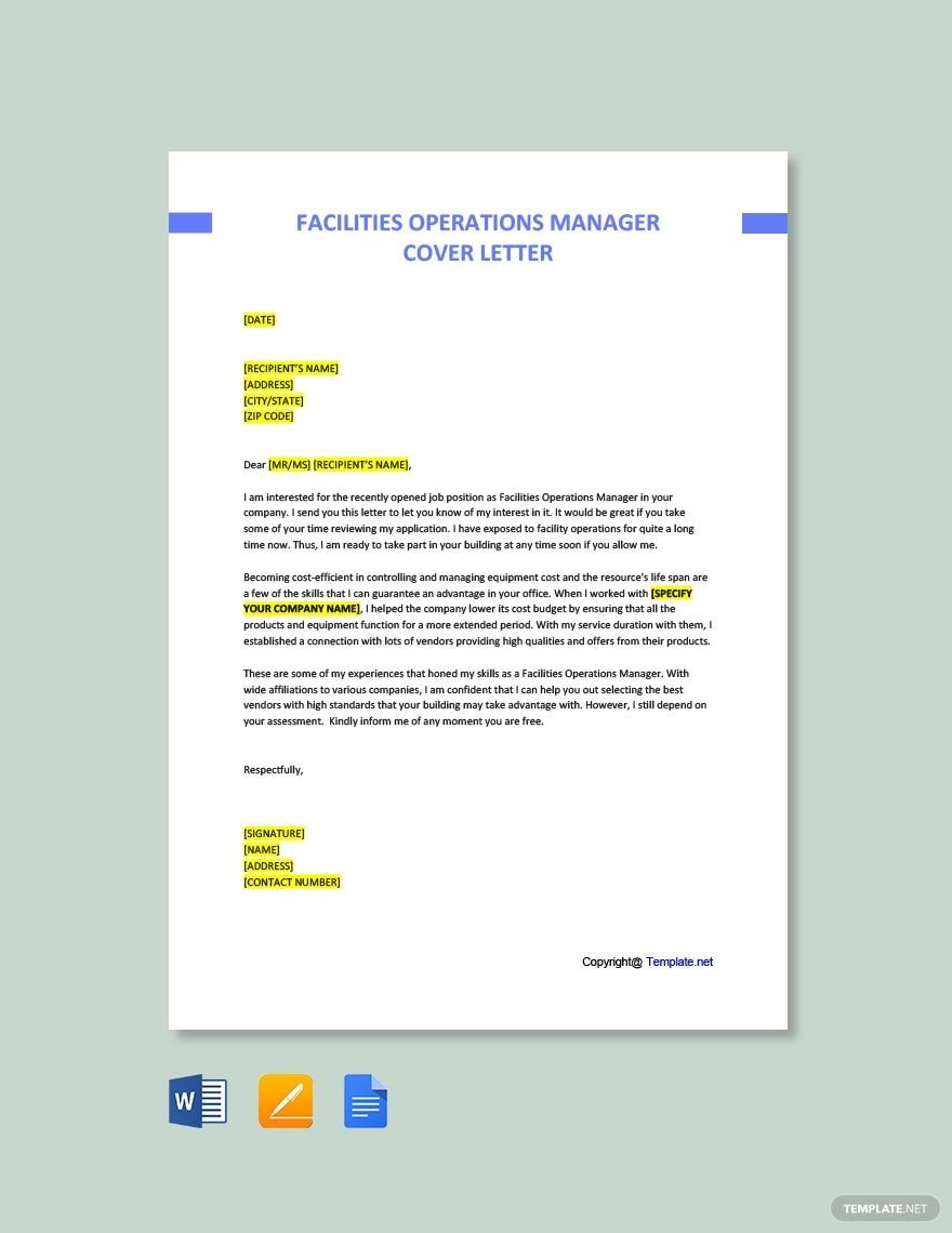 Facilities Operations Manager Cover Letter