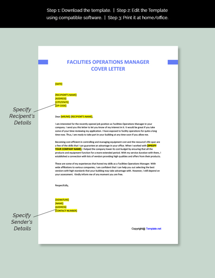 Facilities Operations Manager Cover Letter Template