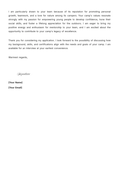 Free Camp Counselor Cover Letter to Edit Online