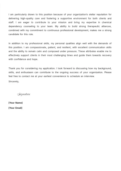 Free Chemical Dependency Counselor Cover Letter to Edit Online