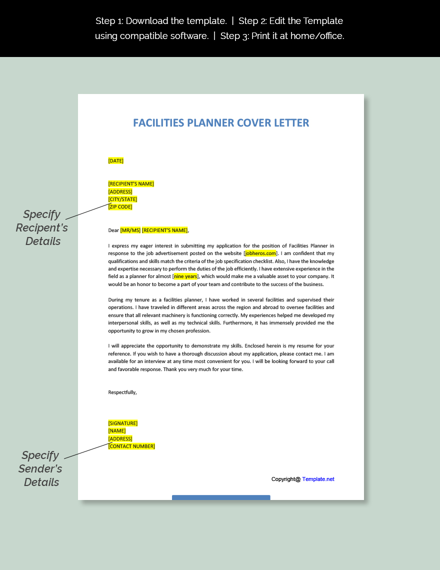 Facilities Planner Cover Letter