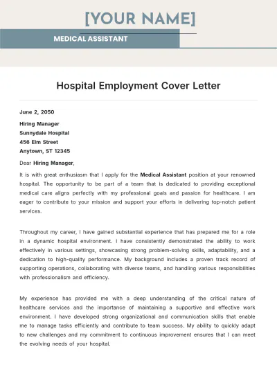 Free Hospital Employment Cover Letter to Edit Online