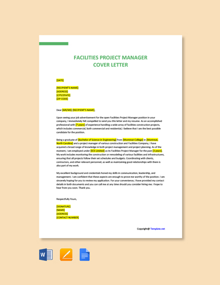 Facilities Project Manager Cover Letter 