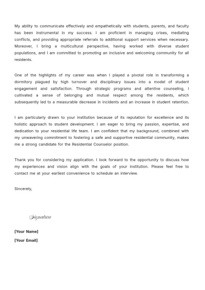 Free Residential Counselor Cover Letter to Edit Online