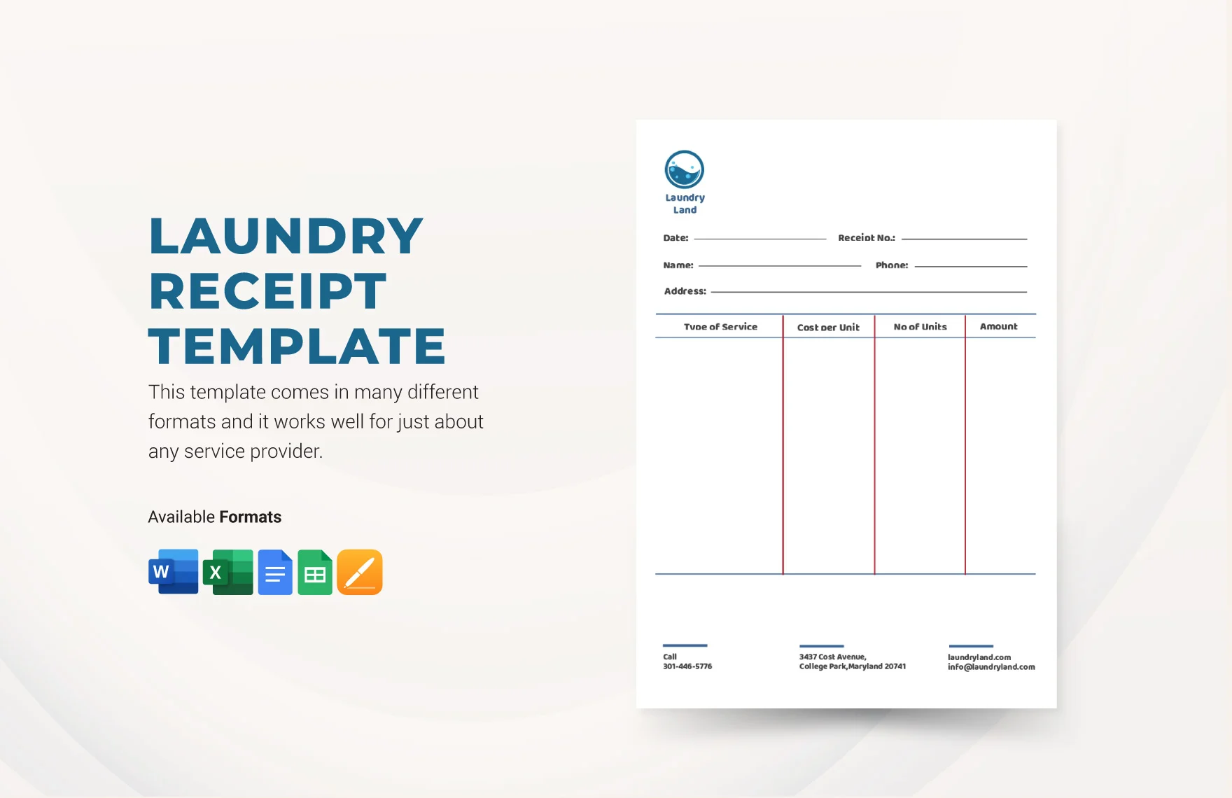 Free Laundry Receipt Template in Word, Google Docs, Excel, Google Sheets, Apple Pages