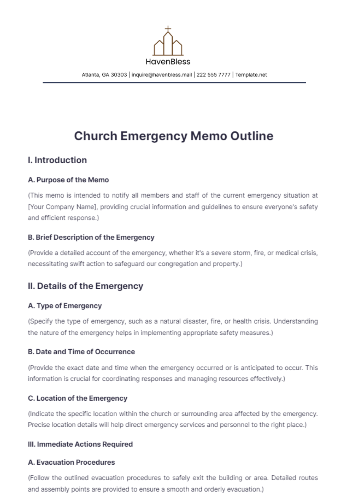 Church Emergency Memo Outline Template - Edit Online & Download