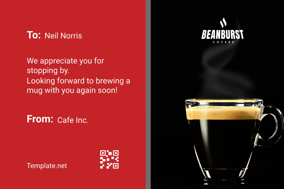 Free Cafe Thank you Postcard Template to Edit Online