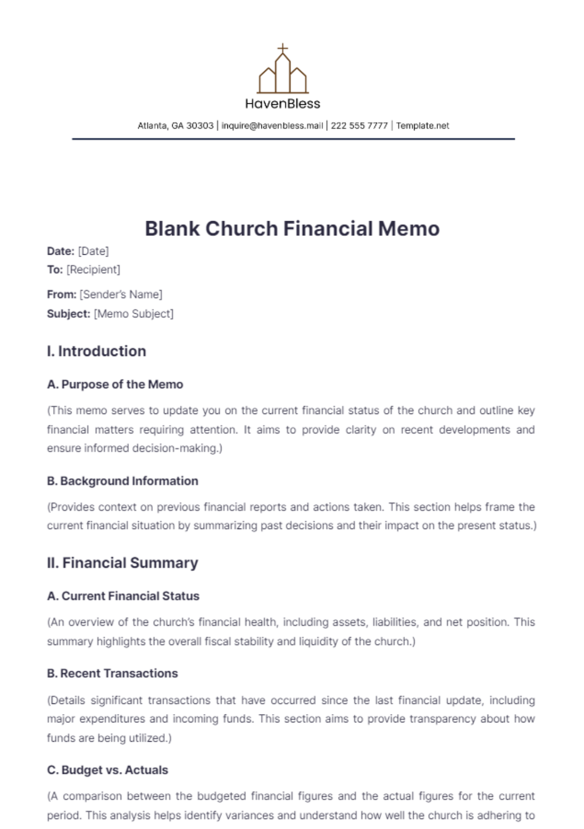 Blank Church Financial Memo Template - Edit Online & Download