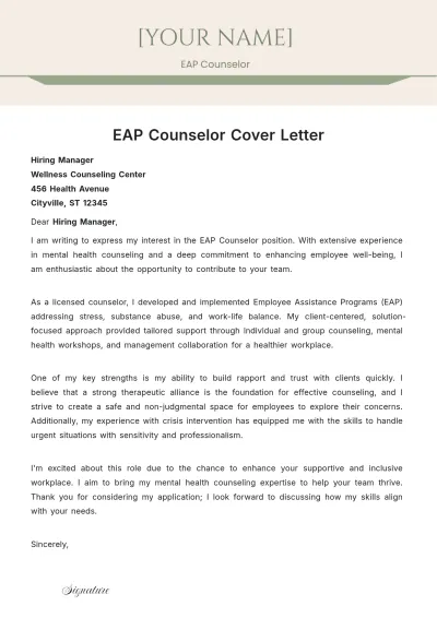 Free EAP Counselor Cover Letter to Edit Online