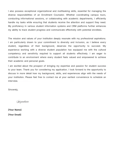 Free Enrollment Counselor Cover Letter to Edit Online