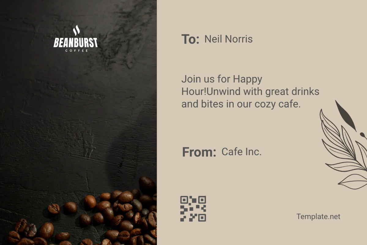 Free Happy Hour Cafe Postcard Template to Edit Online