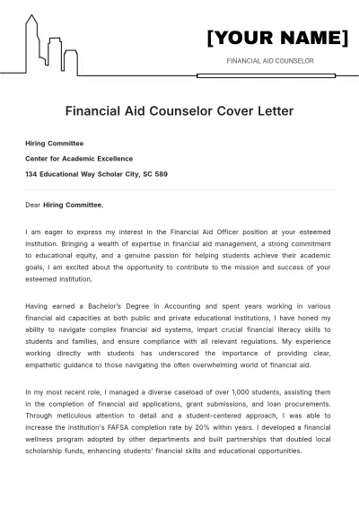 Free Financial Aid Counselor Cover Letter to Edit Online