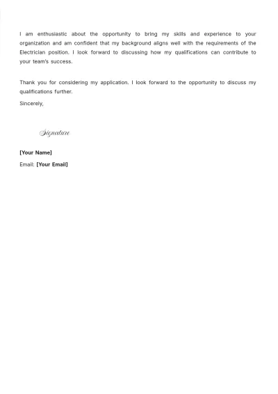 Free Electrician Employment Cover Letter to Edit Online