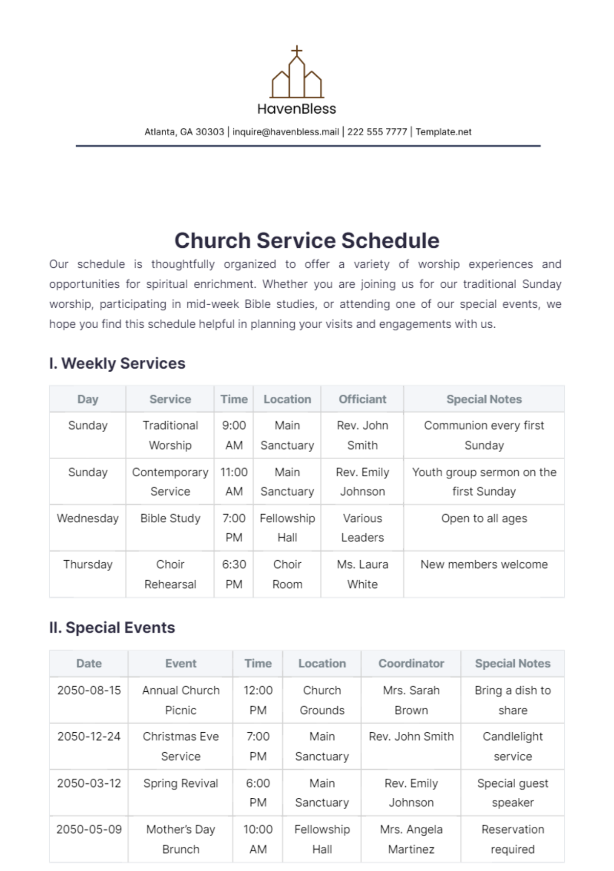 Church Service Schedule Template - Edit Online & Download