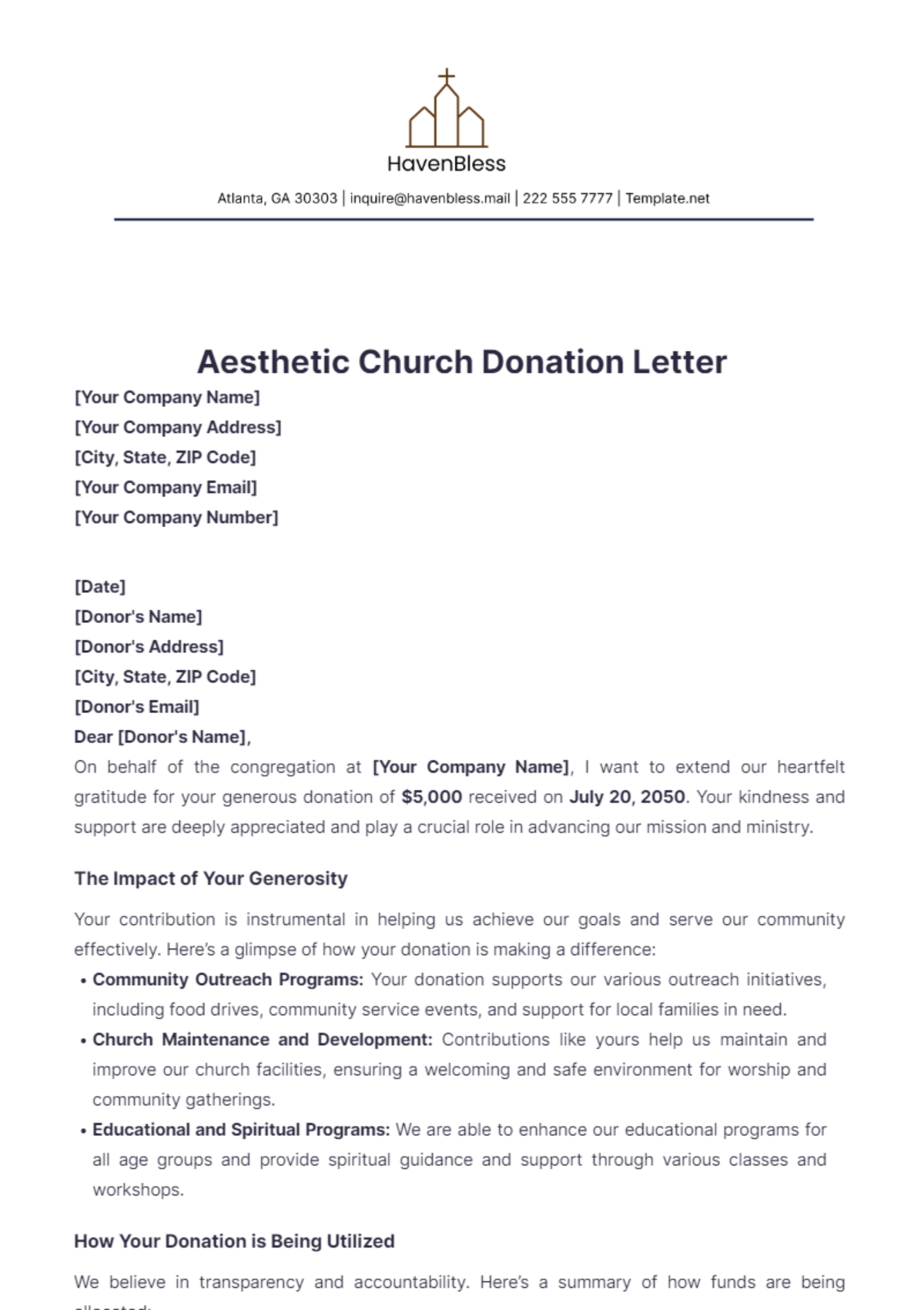 Aesthetic Church Donation Letter Template - Edit Online & Download