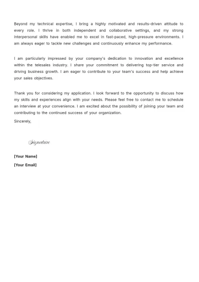 Free Telesales Representative Cover Letter to Edit Online