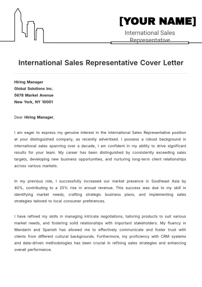 Free International Sales Representative Cover Letter to Edit Online