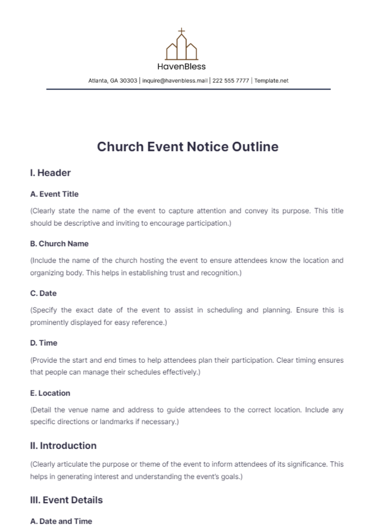 Church Event Notice Outline Template - Edit Online & Download