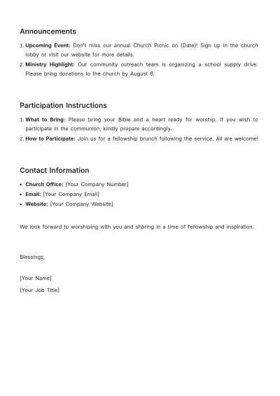 Free Aesthetic Church Worship Service Notice Template to Edit Online