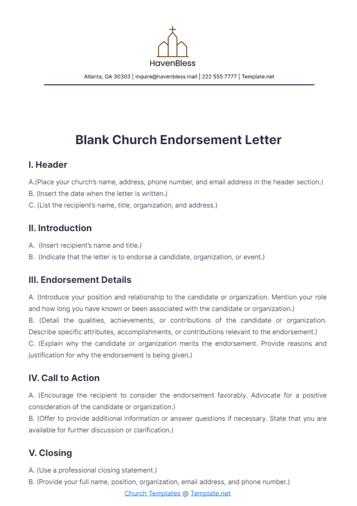 Free Blank Church Endorsement Letter Template to Edit Online