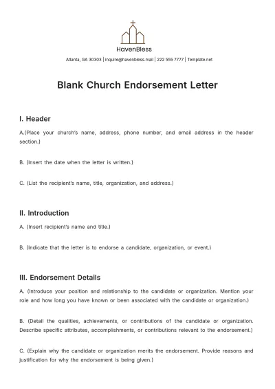 Free Blank Church Endorsement Letter Template to Edit Online