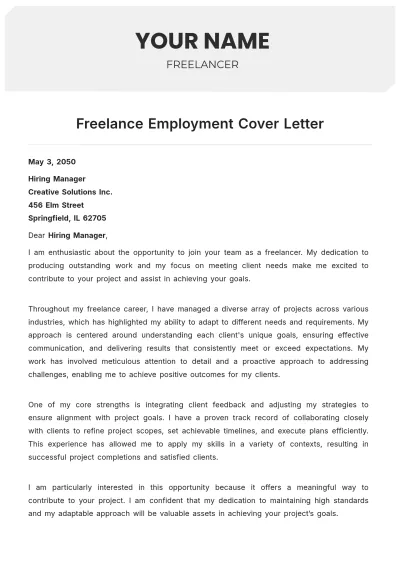 Free Freelance Employment Cover Letter to Edit Online