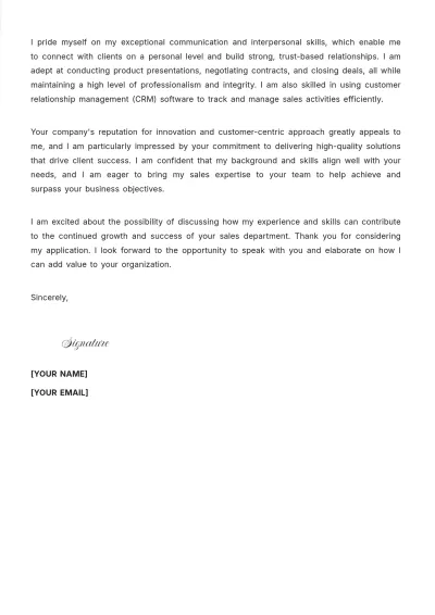 Free Professional Sales Representative Cover Letter to Edit Online