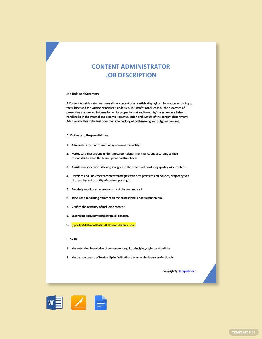 Administrator Job Description Example 14+ Free Word, PDF Documents