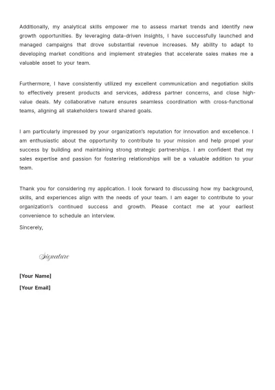 Free Partner Sales Representative Cover Letter to Edit Online