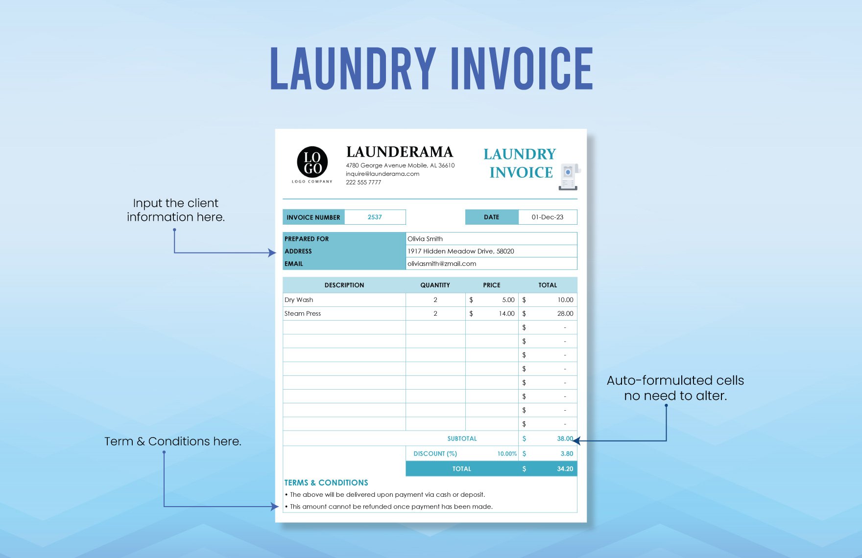 Laundry Invoice Template