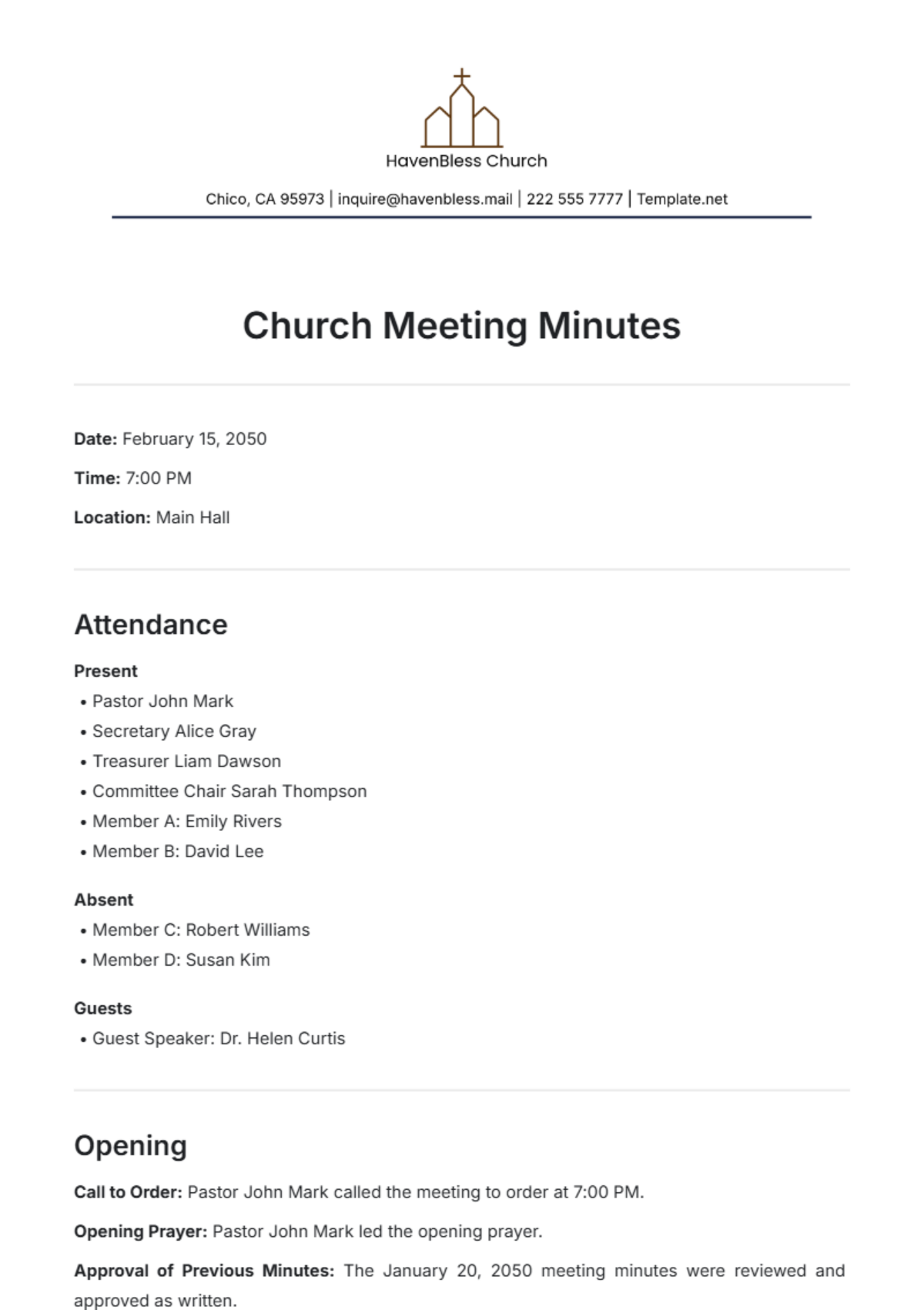 Church Meeting Minute Template - Edit Online & Download