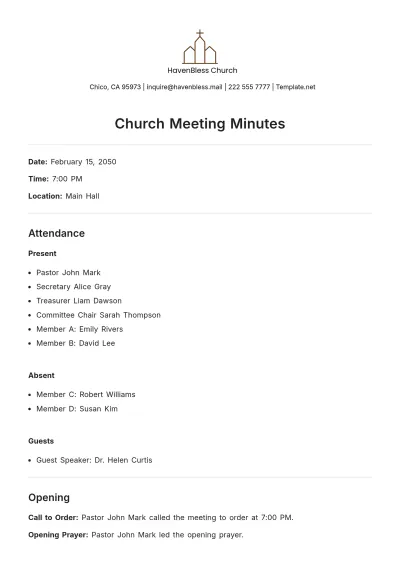 Free Church Meeting Minute Template to Edit Online