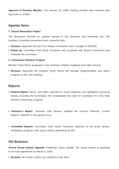 Free Church Meeting Minute Template to Edit Online