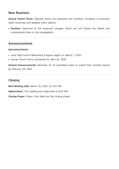 Free Church Meeting Minute Template to Edit Online