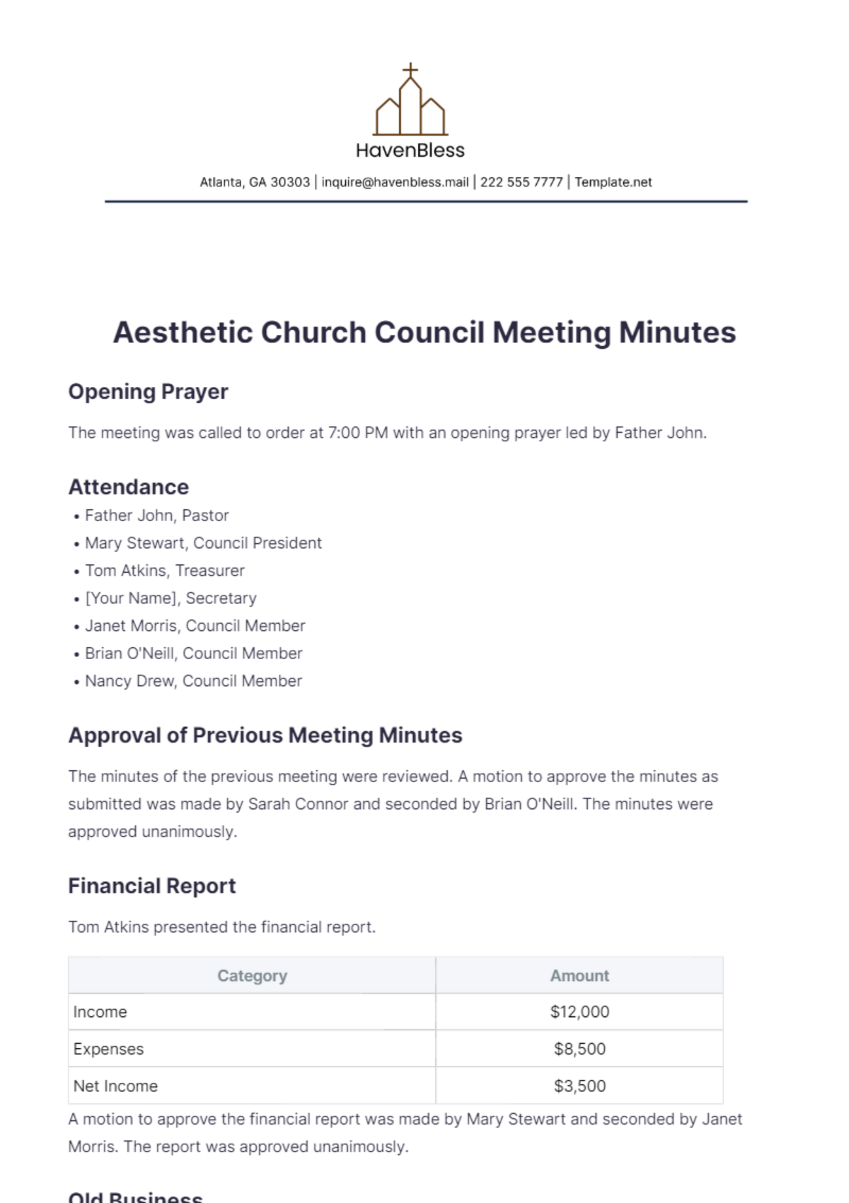 Aesthetic Church Council Meeting Minute Template - Edit Online & Download