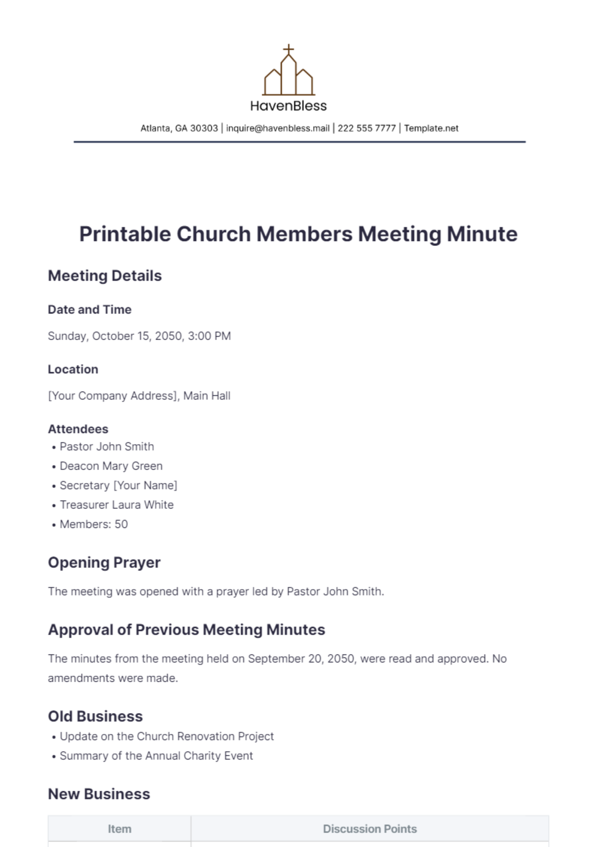 Printable Church Members Meeting Minute Template - Edit Online & Download