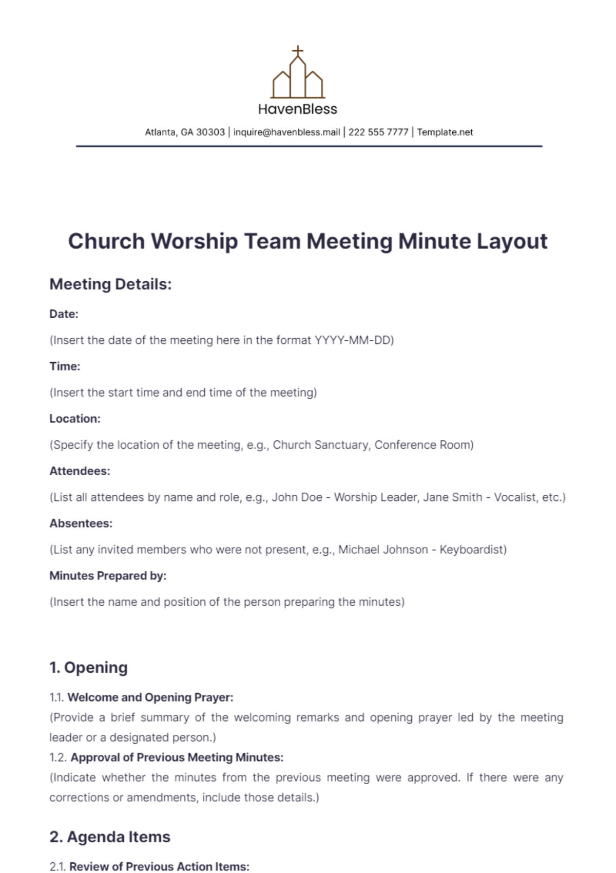 Church Worship Team Meeting Minute Layout%C2%A0Template - Edit Online & Download