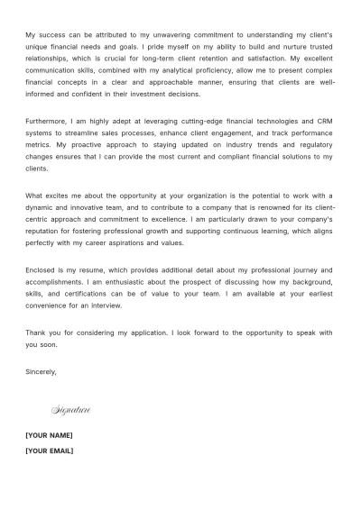 Free Financial Sales Representative Cover Letter to Edit Online