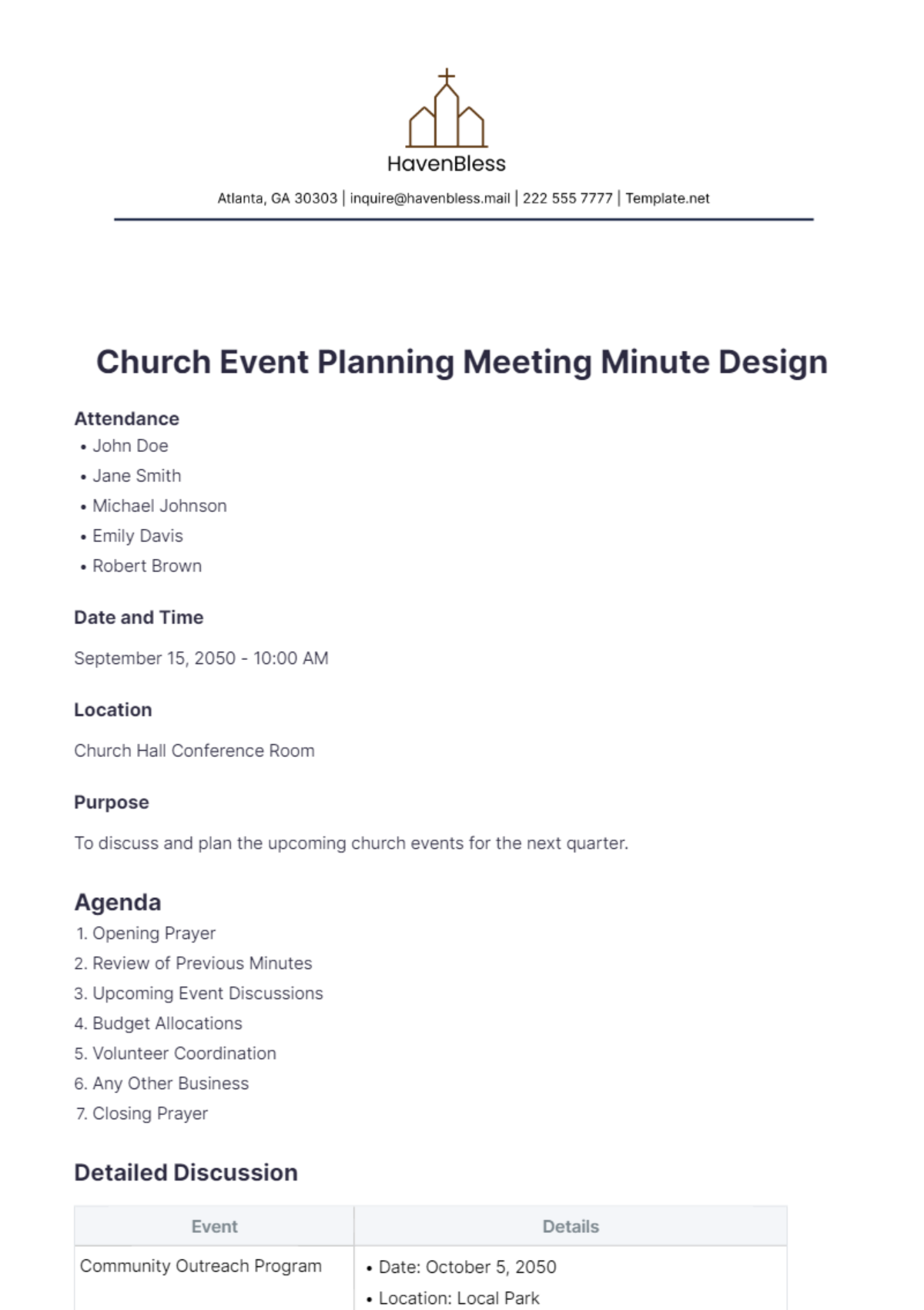 Church Event Planning Meeting Minute Design Template - Edit Online & Download