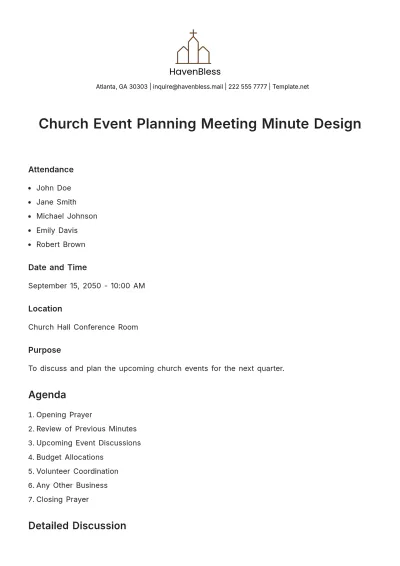 Free Church Event Planning Meeting Minute Design??Template to Edit Online