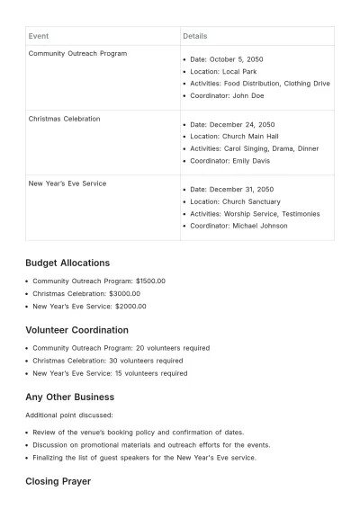 Free Church Event Planning Meeting Minute Design??Template to Edit Online