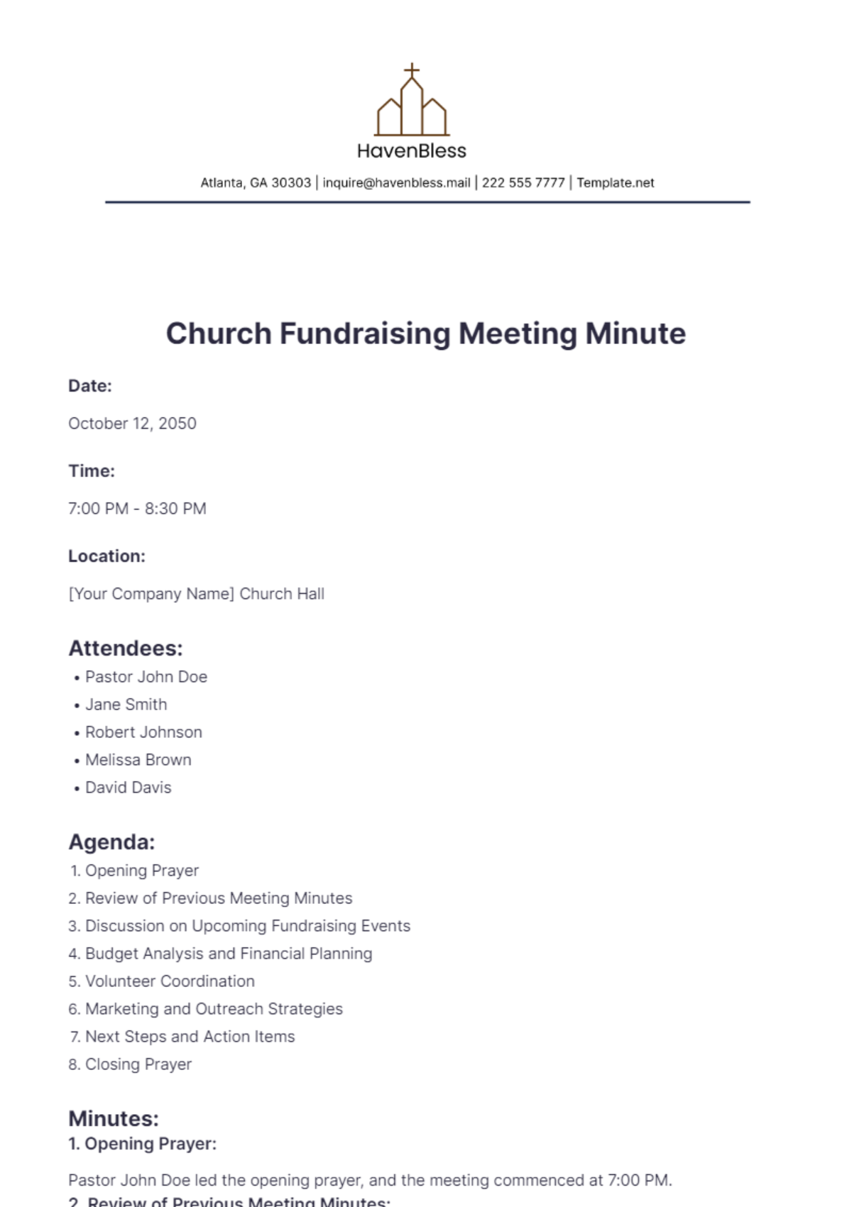 Church Fundraising Meeting Minute Template - Edit Online & Download