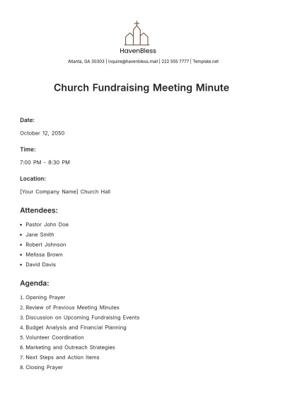 Free Church Fundraising Meeting Minute Template to Edit Online
