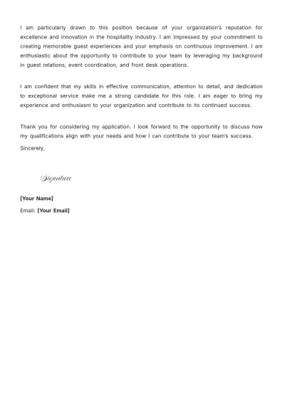 Free Hospitality Employment Cover Letter to Edit Online