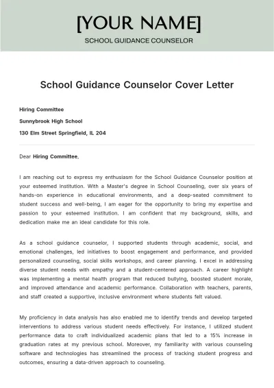 Free School Guidance Counselor Cover Letter to Edit Online