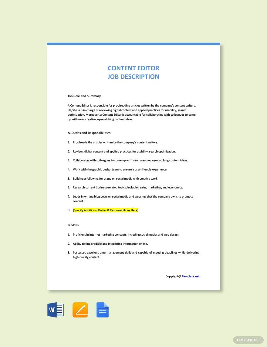 FREE Editor Job Description Template Download In Word Google Docs PDF Apple Pages Outlook 